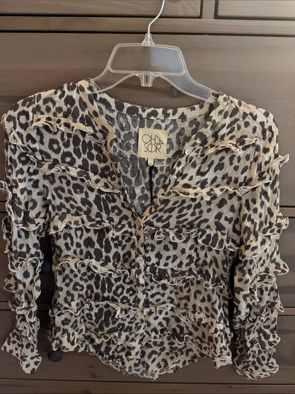 Chaus Leopard Print Ruffle Blouse - Beige & Black
